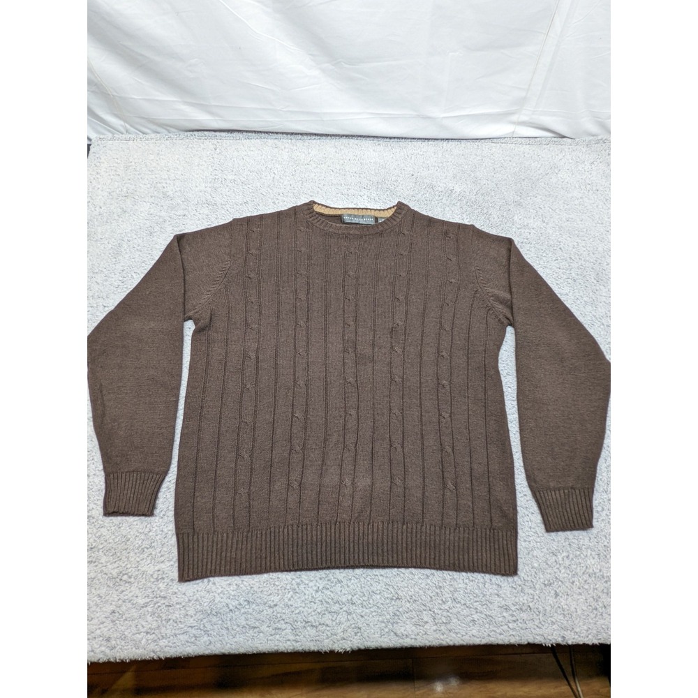 Oscar De La Renta Cable Knit Fisherman's‎ Sweater Pullover Brown Mens XL Cotton